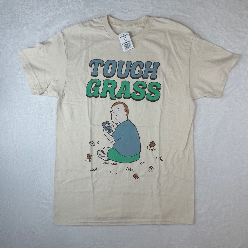 King of the Hill Bobby Tough Grass Graphic T-Shirt Natural Beige Medium NWT
